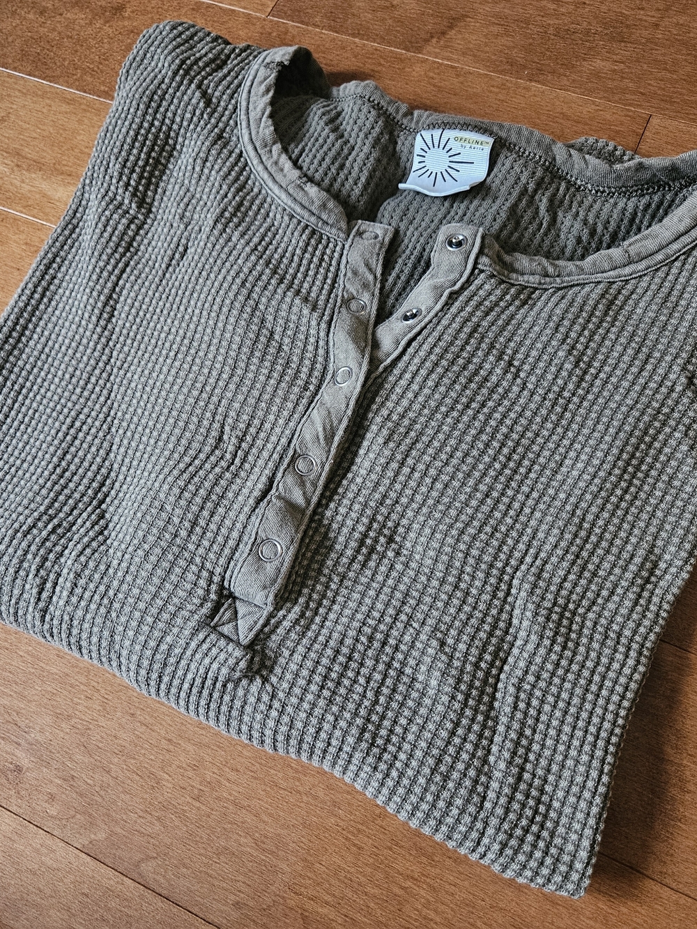 aerie Olive Waffle-Knit Henley Top